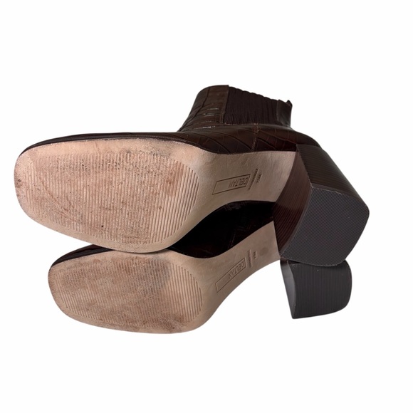 Deltan Mahogany Brown Crocodile Embossed Leather Block Heel Boots Size 7.5 - Picture 5 of 11